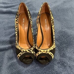 Nine West Black and Tan Animal Print Heels